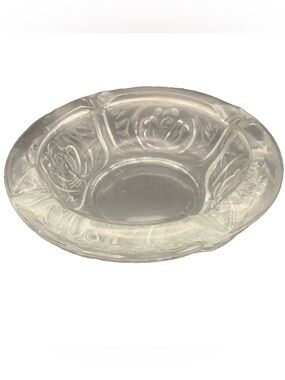 Vintage Ashtray KIG Indonesia Heavy Pressed Glass Rose Embossed 4 Position
